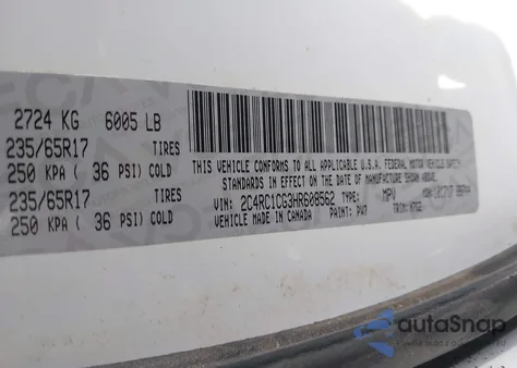 2017 Chrysler Pacifica Lx z USA, uszkodzony, nr VIN 2C4RC1CG3HR608562